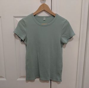Uniqlo Mint Green Ribbed Short Sleeved Shirt